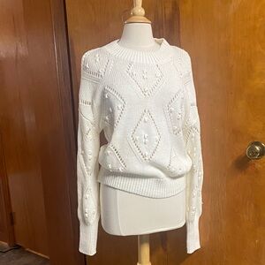 LOFT Cream Knit Sweater Fisherman’s Large NEW Ivory